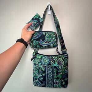 Vera Bradley Blue Rhapsody Floral Print Crossbody Bag, Wallet & Card Holder
